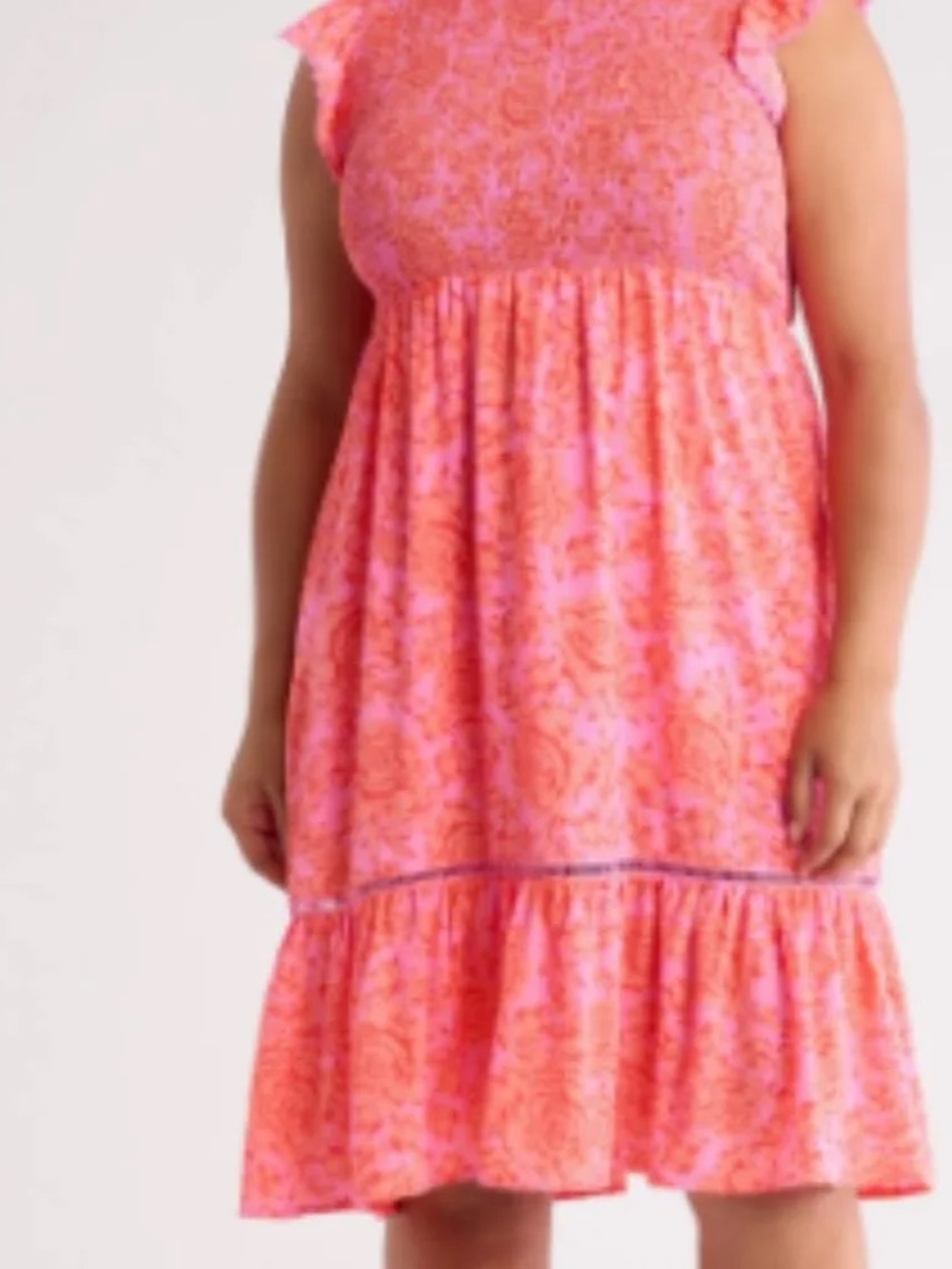 Plus size Pink and Orange Floral Tiered Dress